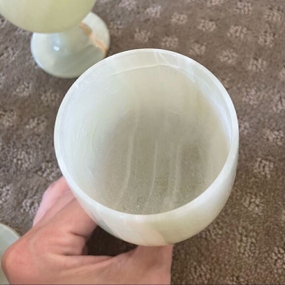 Set of 4 Vintage Green Opal Marble Wine Glasses Goblets - Picture 9 of 15